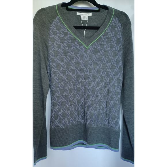 Nike Golf Women's Medium New Merino Wool V-Neck Sweater Grey Houndstooth Pattern - Picture 3 of 8